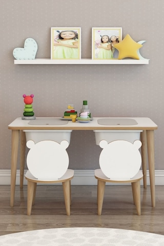 Moniev Çocuk Çalışma Masası Oyun Ve Etkinlik Masası Sandalyeli Beyaz Beyaz