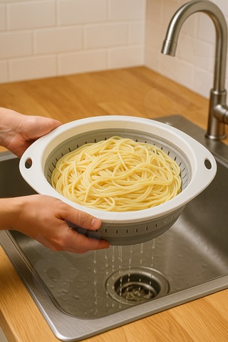 Yer Kaplamaz Katlanır Pratik Süzgeç - Akordiyon Süzgeç - Oval