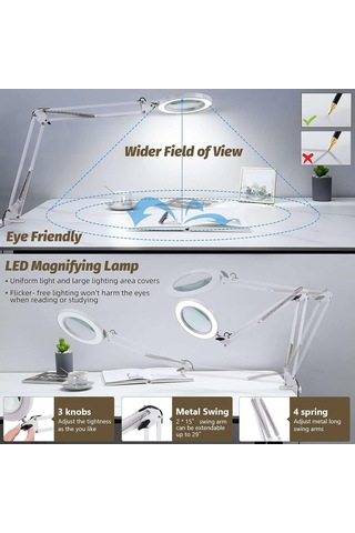 Işık Ve Stand İle Büyüteç, 5 İnç 10x Gerçek Cam Lens, 3 Renk Modu Led Masa Lambası