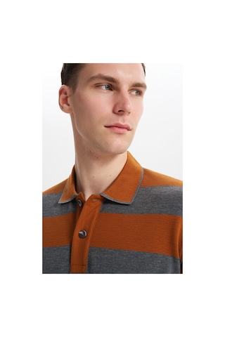 AR-MA Arma Erkek Ribanalı Regular Fit Çizgili %100 Pamuk Ringel Ottoman Kumaş Polo Yaka Düğmeli Sweatshirt K30554952602 Kahverengi - Krem