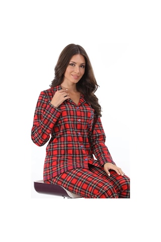 Etoile 98224 Kadın Önden Düğmeli Ekoseli Uzun Kol Pijama Takım 001
