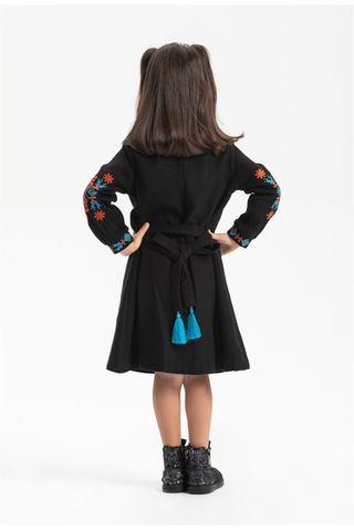 Uzun Kol Mahur Çocuk Pazen Elbise Siyah Syh Siyah