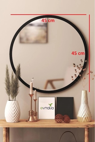 Dekoratik Yuvarlak Ayna 45 Cm Çap Antre Hol Koridor Duvar Salon Mutfak Banyo Ofis Makyaj Aynası - Siyah Siyah