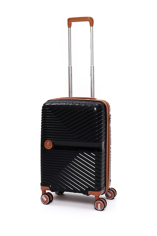 Elatae Exclusive Pro Polipropilen Kabin Boy Kırılmaz Valiz Siyah - Camel 5239