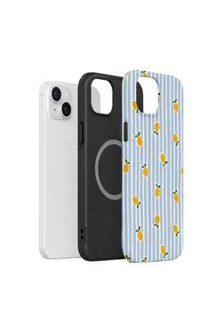 Apple iPhone Uyumlu 15 Vorian Çift Katmanlı Magsafe Kılıf Tiny Lemon Rain