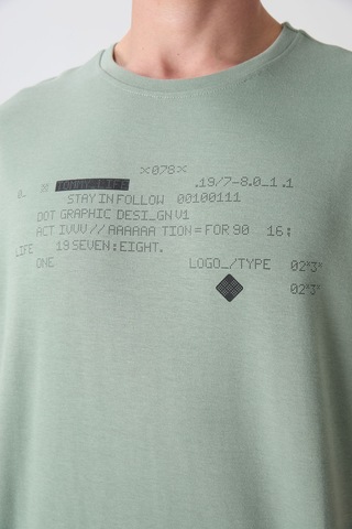 Tommy Life Açık Yeşil Pamuk Kalın Yumuşak Dokulu Oversize Fit Baskılı Erkek T-shirt - 88326 CAMEL