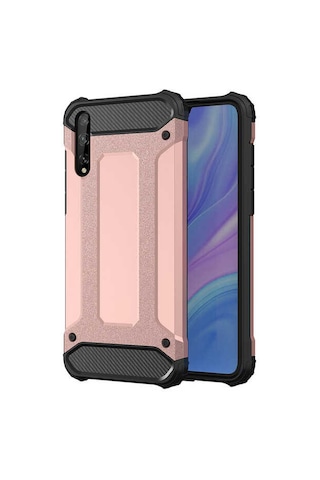 Ekılıf - Huawei P Smart S Y8p Uyumlu Kılıf Çift Katman Zırh Tank Crash Military Kapak - Rose Gold