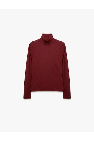 Koton Slim Fit Dik Yaka Uzun Kollu Tişört Bordo 7wak50002uk