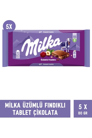 Milka Üzümlü Fındıklı Tablet Çikolata 5 x 80 G