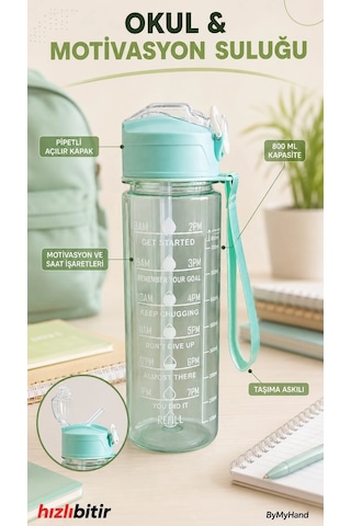 Bymyhand Yeşil Taşıma Kulplu Kilit Kapaklı Pipetli Suluk Okul Matarası Motivasyon Matarası 800 Ml Bymyhand Yeşil Taşıma Kulplu Kilit Kapaklı Pipetli Suluk Okul Matarası Motivasyon Matarası 800 Ml