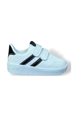Papucumun Dünyası Günlük Bebek Çocuk Sneaker Cırt Cırt Bantlı Spor Ayakkabı Yürüyüş Ayakkabısı Beyaz - Siyah