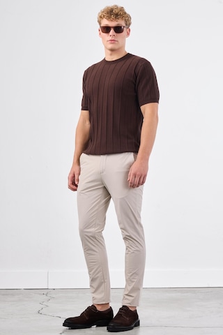 Dufy Kahve Fitilli Erkek Triko - Slim Fit Kahve