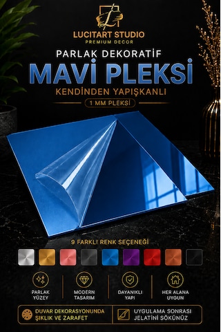 10 Adet 1mm Dekoratif Mavi Gümüş Pleksi - 10x10, 15x15, 20x20, 25x25, 30x30, 35x35, 40x40 Cm Kendinden Yapışkanlı Duvar Dekorasyonu Ürünü Pleksi Ayna Beklentisiyle Almayınız