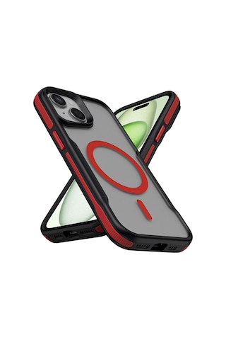 Nourthkiingdom Apple Uyumlu iPhone 14 Kılıf M-safe Şarj Özellikli Renkli Kenar Airbag Şeritli Nrtk Lamer Kapak - Kırmızı Kırmızı