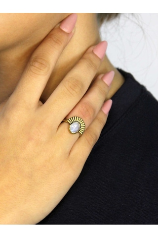 Doğal Taş Aytaşı Doğal Taşlı Antik Model Kadın Ayarlanabillir Yüzük Euy82ay Beyaz