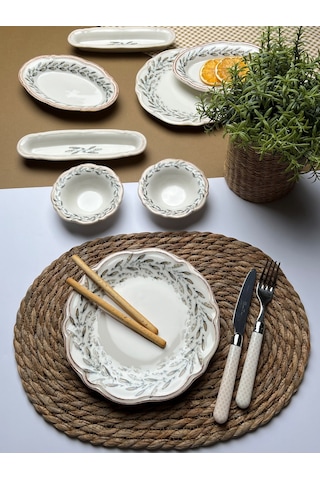 Tabak Evi Porselen Fulya Olivo Kahvaltı Takımı 6 Kişilik 14 Parça Çok Renkli