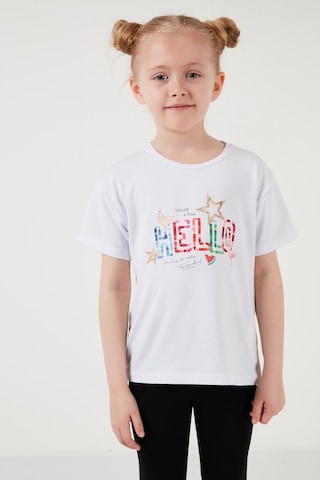 Lela Pamuklu Bisiklet Yaka Kısa Kollu Taytlı Alt-Üst Kız Çocuk Takım 6212001 Beyaz