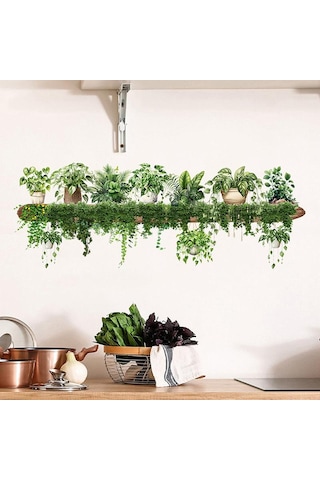 Yeşil Dereotu Yaprakları Asılı Sepet Duvar Çıkartmaları Yatak Odası Oturma Odası Duvar Güzelleştirme Yeşil Bitki Dekorasyonu Avlu Duvar Çıkartmaları Yeşil