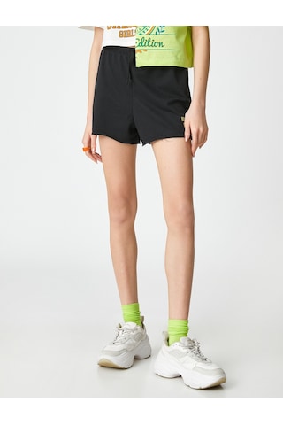 Koton Mini Spor Şort Nakış Detaylı Beli Bağlamalı Siyah 3sak40321nk 3SAK40321NK999 Siyah