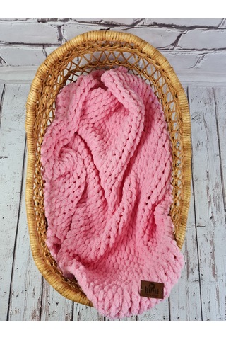 Pufy El Örgüsü Battaniye Acık Pembe El Örgüsü Bebek Battaniyesi Pembe