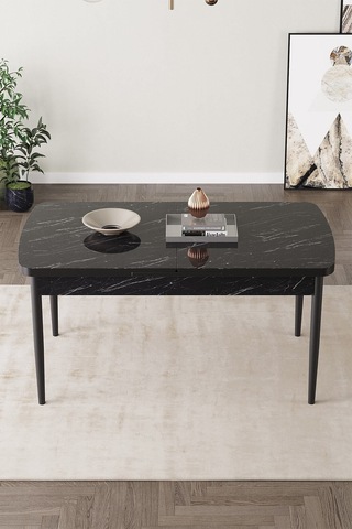 Milas Siyah Mermer Desen 80x132 Mdf Açılabilir Mutfak Masası Takımı 6 Adet Sandalye Kahverengi