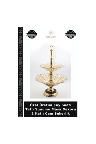 Özel Üretim Çay Saati Tatlı Sunumu Masa Dekoru 2 Katlı Cam Şekerlik Çok Renkli