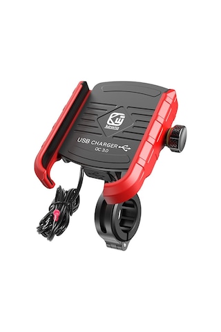 Kewig M8 Motosiklet Navigasyon Telefon Tutucu Açık Sürme Şarj Braketi Kırmızı Kırmızı