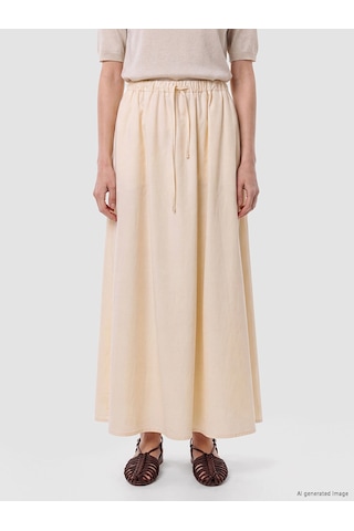 Lcw Modest Sarı Beli Lastikli %100 Pamuklu Etek