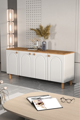 Bohem Konsol Mdf Kapak Ceviz - Beyaz