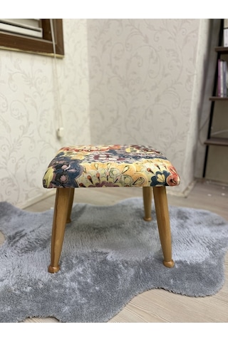 Trend Naturel Çiçekli Ahşap Ayak Uzatma Pufu Makyaj Koltuğu Bench Tabure