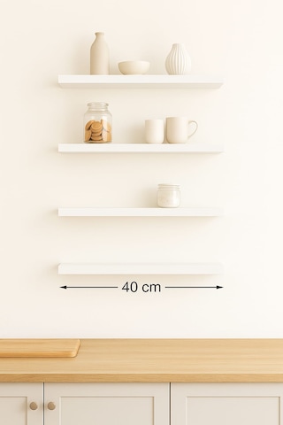 40 Cm 4lü Mat Beyaz Mdf Uçan Duvar Rafı Gizli Bağlantı Kitaplık