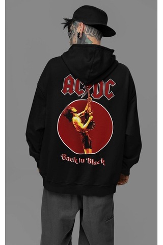 Sevbano Ac Dc Back In Black Müzik Grubu Baskılı Unisex Oversize Tasarım H Siyah