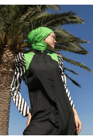 Mayovera Tesettür Mayo Takımı - S&b Kol Siyah - Beyaz