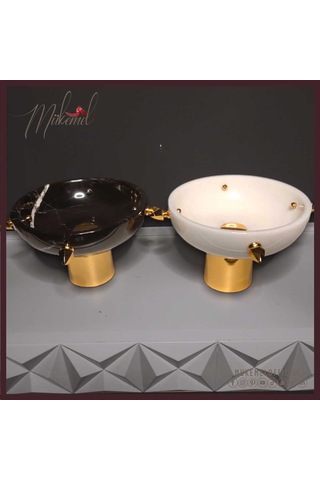 Lüks Mermer Ve Altın Dekoratif Kaseler 2'li Set Siyah Ve Beyaz