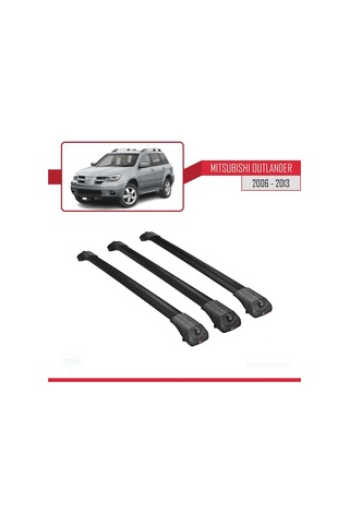 Mitsubishi Outlander 2006-2013 Arası İle Uyumlu Ace-1 Ara Atkı Tavan Barı Siyah 3 Adet Bar