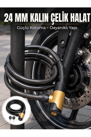 Mey İthalat Güçlü Çelik Halat Yapısıyla Motosiklet, Bisiklet Ve Scooter İçin Güvenli Kilit Diğer