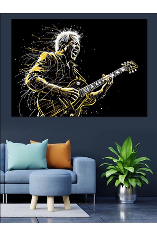 Elektro Gitar Çalan Adam Dekoratif Kanvas - Mdf Ahşap Tablo