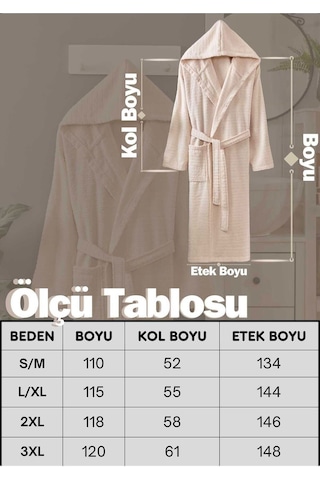 2 Li Kapşonlu Unisex Banyo Bornozu Seti %100 Soft Pamuklu Mürdüm - Bej