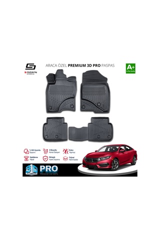 S-dizayn Honda Civic 3d Pro Havuzlu Paspas 2016-2021 A+ Kalite