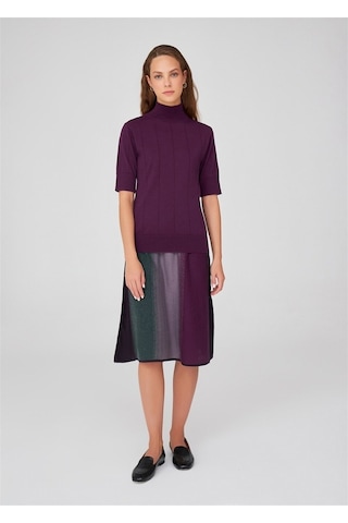 Peraluna Yüksek Bel Diz Altı Kadın Triko Etek Çok Renkli Çok Renkli