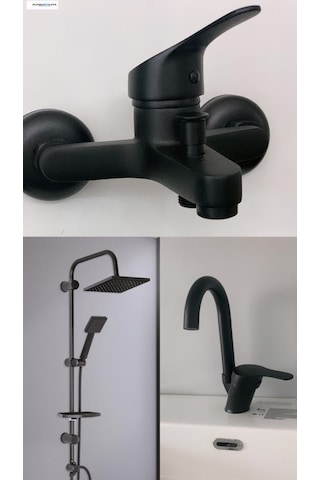 Armour Armatür Siyah Lüks Banyo Batarya Seti Siyah