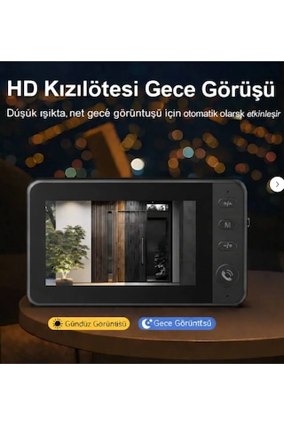 Kablosuz Görüntülü Kapı Zili 4.3 İnç Ips Ekran Çift Yönlü Konuşma Gece Görüşlü Şarjlı Akıllı Kapı Zili