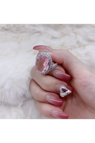 925 Ayar Gümüş Ayarlanabilir Oval Pembe Zirkon Taşlı Yüzük
