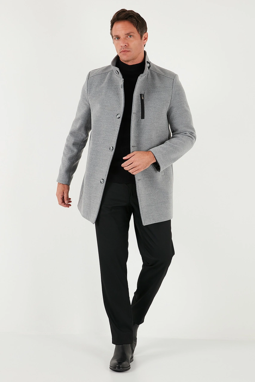 Buratti Slim Fit Düğmeli Dik Yaka Kaşe Erkek Kaban 5840099 Gri
