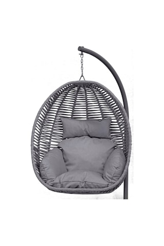 Noa Home Minderli Rattan Salıncak, Bahçe Salıncağı, Balkon Salıncağı, Teras Salıncağı, Armut Salıncak, Gri
