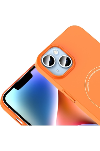 Maks Technology iPhone Uyumlu 13 Kılıf M-safe Şarj Özellikli Kamera Korumalı Mkst Elio Sert Pc Kapak - Turuncu