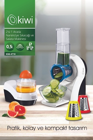 Kiwi KIM-4710 2'si 1 Arada Narenciye Sıkacağı ve Salata Makinesi