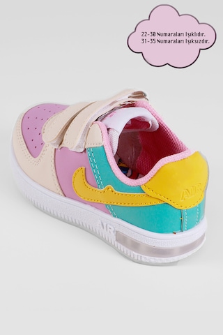 Nese Shoes Kız Çocuk Düz Taban Sneaker, Çocuk Spor Ayakkabı Bej - Lila - Sarı