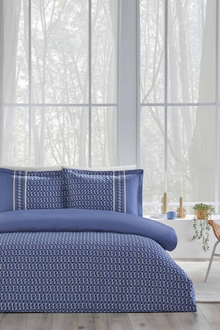 Angles Süper King Size Saten Nevresim Takımı Lacivert