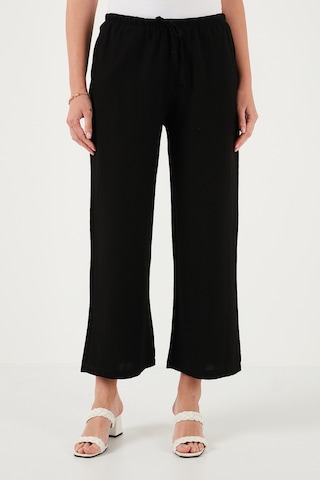Lela Keten Karışımlı Regular Fit Normal Bel Geniş Paça Bayan Pantolon 5866030 Siyah